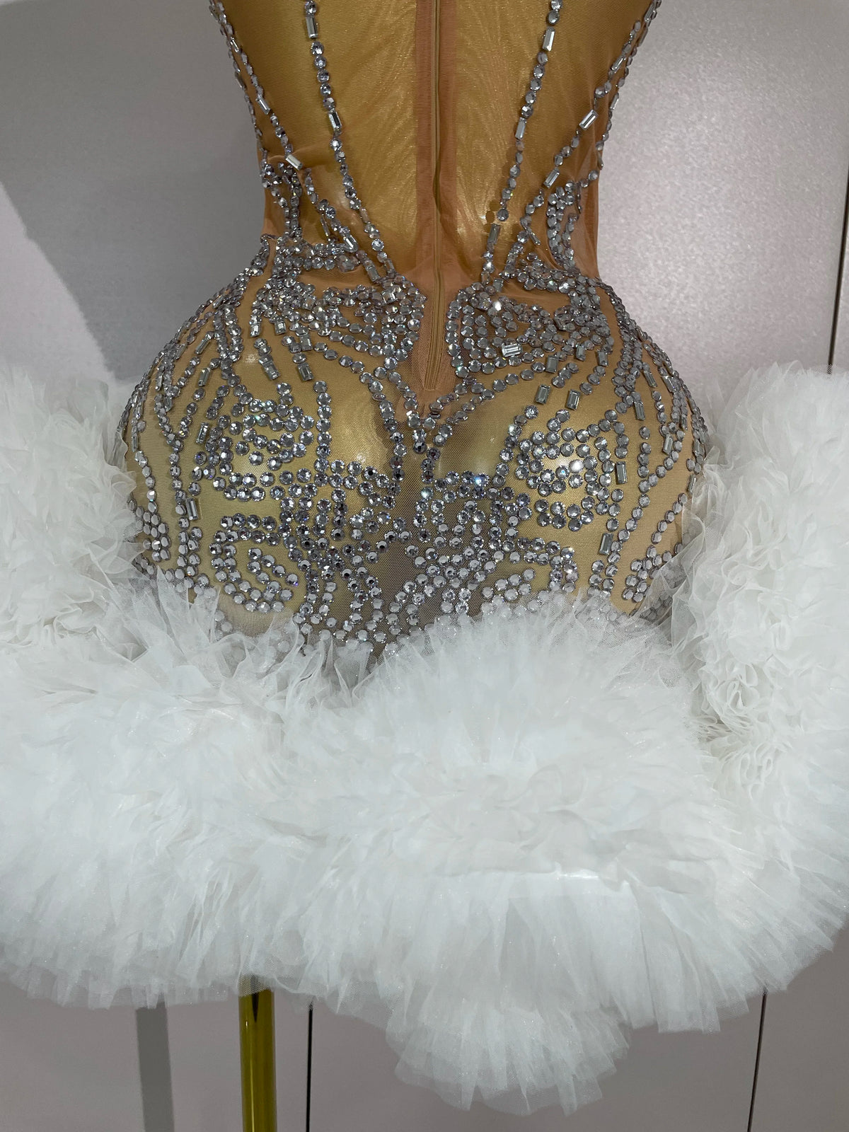 STOCK Diamonds Mesh Sexy See Through Cocktail Mini Dress Women Eveing Luxury Birthday Party Singer Nightclub Show Stage Costume