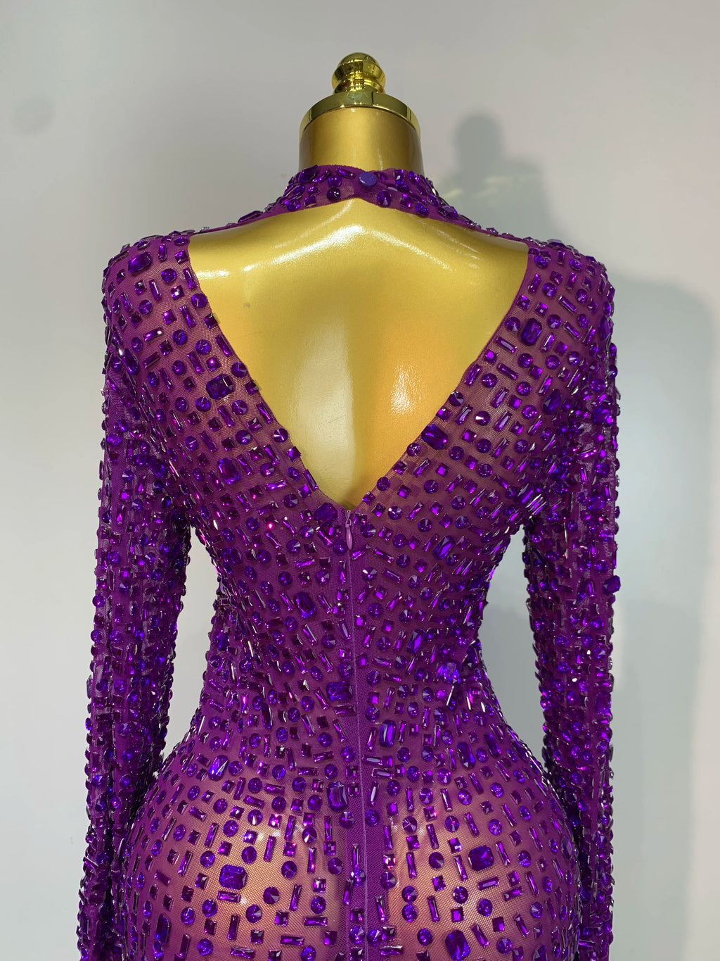 Sparkly Luxury Rhinstones Long Sleeve Elegant Party Dress Women 2025 Performance Stage Outfit Evening Birthday Prom Gown