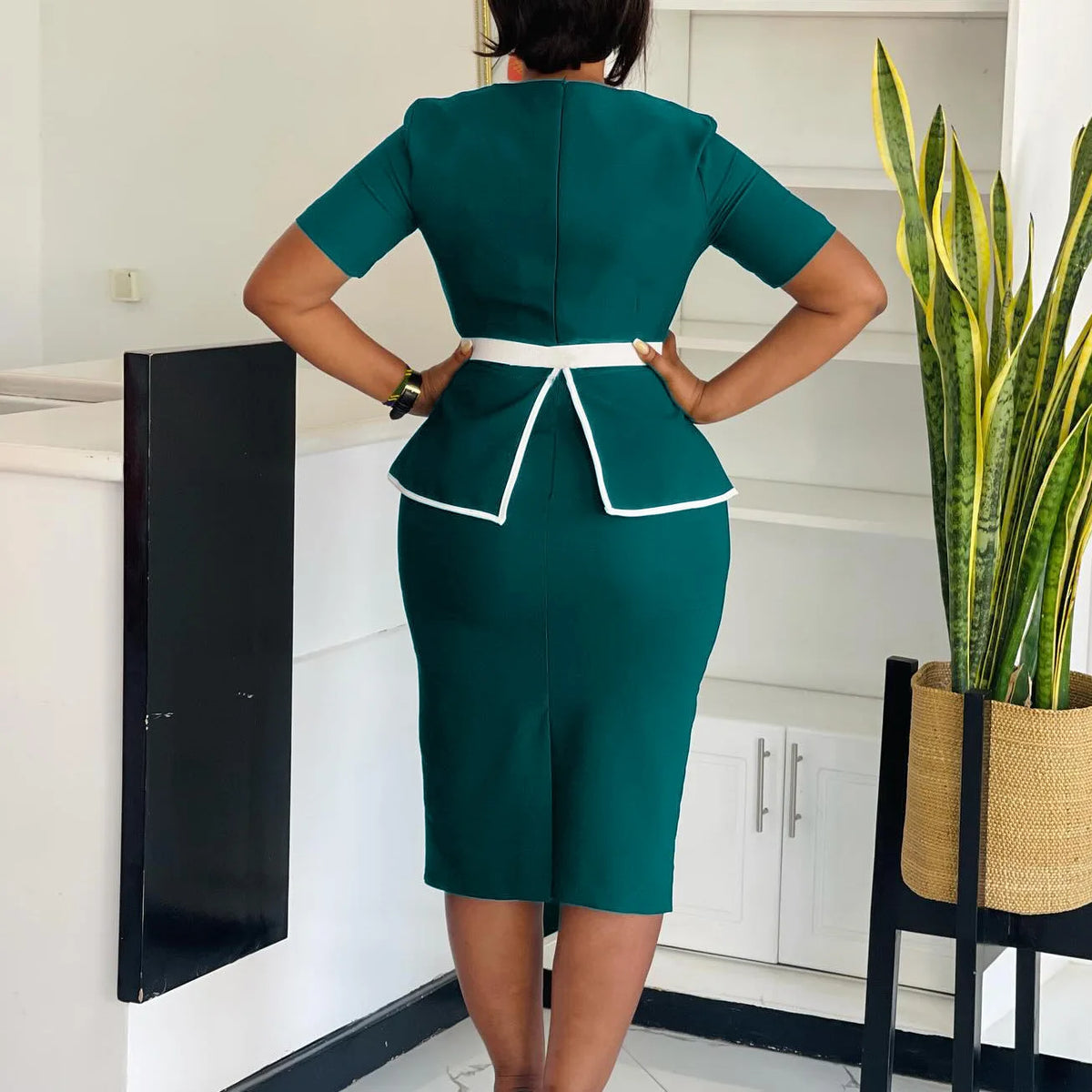 Elegant Fashionable Stretchy Short Sleeve Wrap Body Midi Dress Large Size African Style Commute Dress High Waist Skirt