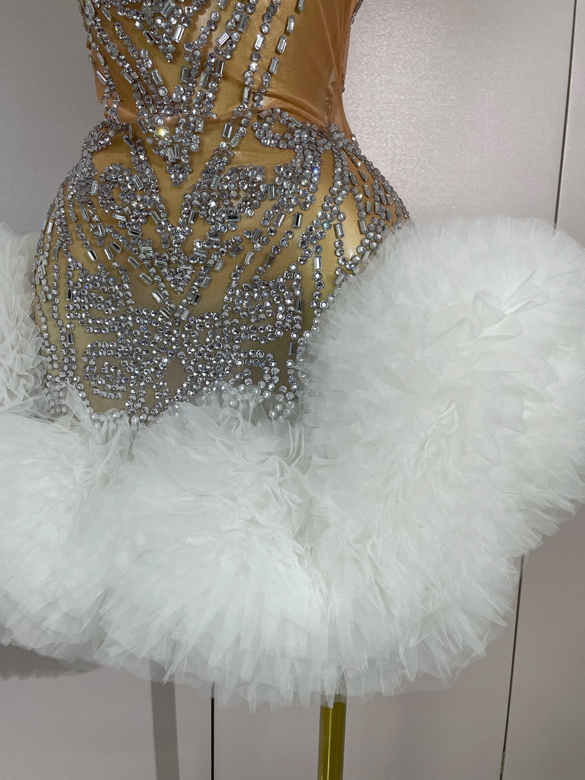 STOCK Diamonds Mesh Sexy See Through Cocktail Mini Dress Women Eveing Luxury Birthday Party Singer Nightclub Show Stage Costume