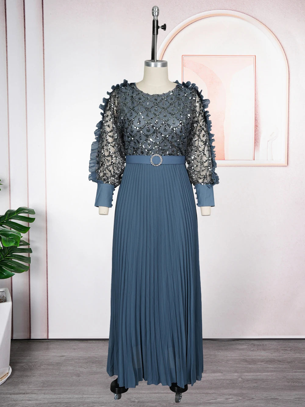 Wedding Party Prom Dress Dubai African Women Luxury Sequin Pleated Long Dress Ankara Dashiki Turkey Clothes Formal Occasion Gown