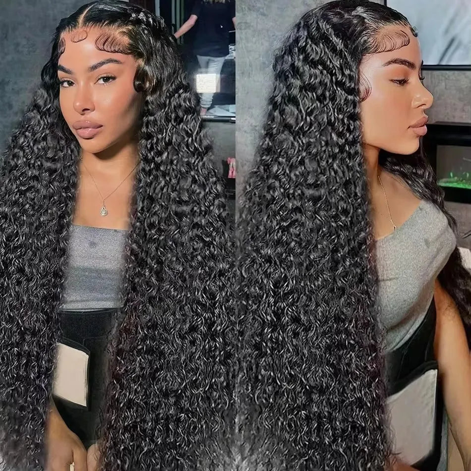 Long Deep Wave 13X4 Lace Front Synthetic Wig For Women Natural Hairline Baby Hair Preplucked Bleach Knots Cosplay Daily Party