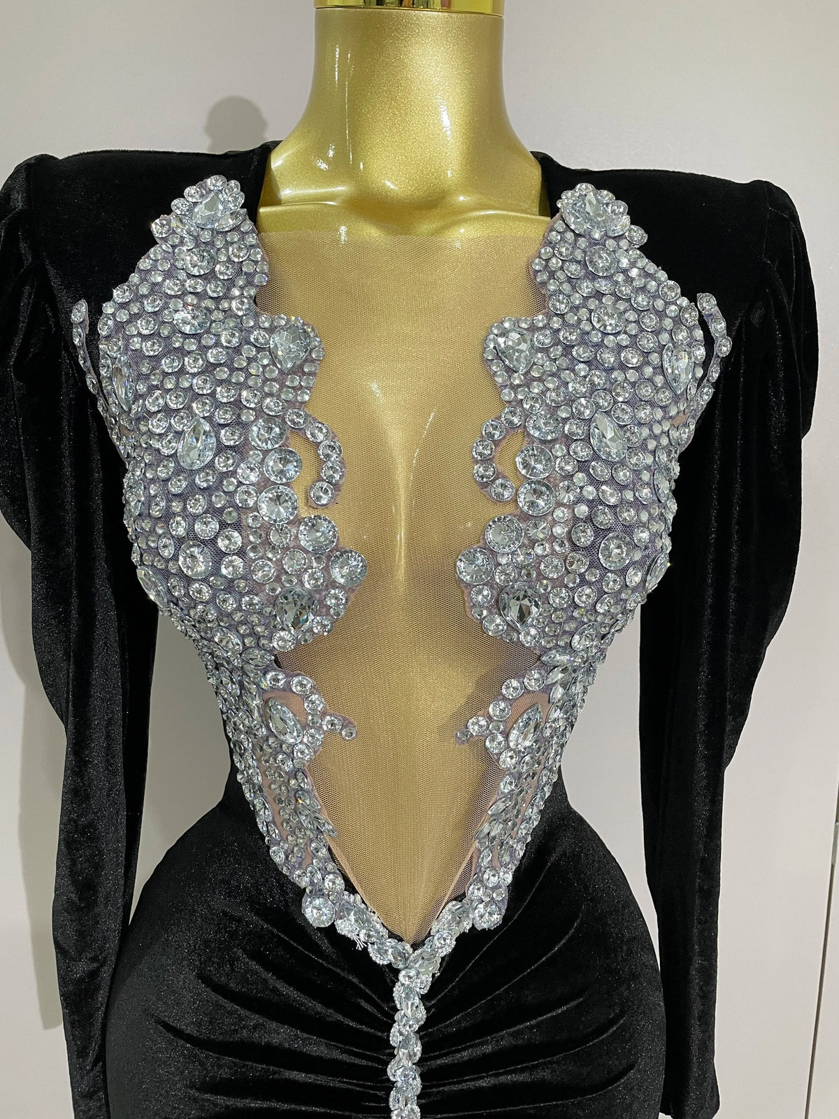 Sparkly Crystals Sexy Mesh Black Velvet Short Dress Women Elegant Evening Prom Luxury Birthday Party Dresses Stage Costume