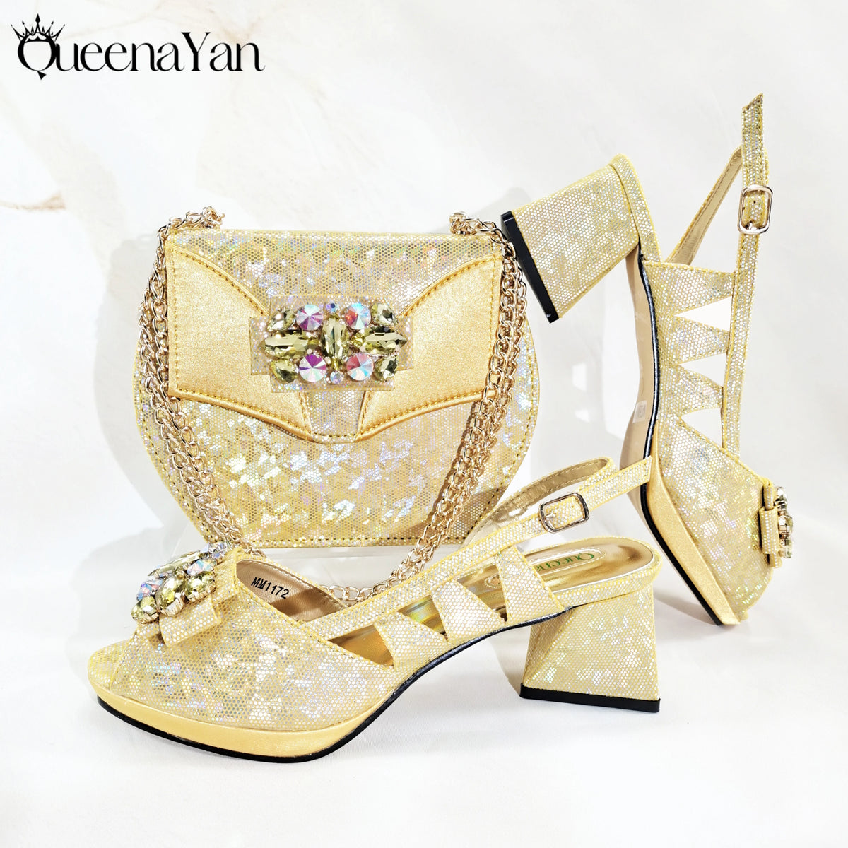2025 New-Season Peep Toe Ladies' Shoes Elegant Coral Color Diamond-Embellished High Heels Italian-Designed Shoe and Handbag Set