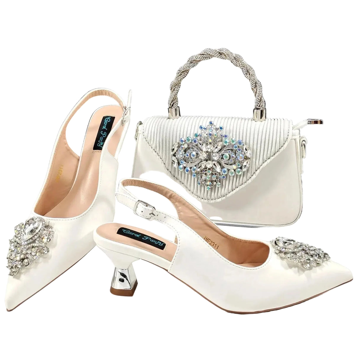 Italian Design Peach Color Pointed Toe Shoe & Bag Set Rhinestone Luxury  Women's High Heels for Parties By QSGFC