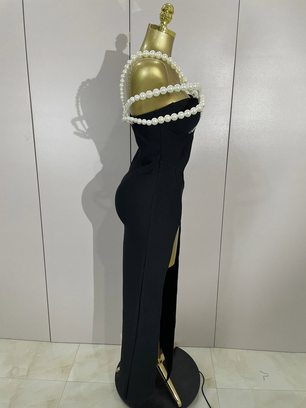 Luxury Designer Pearls V Neck Maxi Long Bandage Bodycon Dress Women Celebrity Evening Party Birthday Gowns Singer Stage Costumes