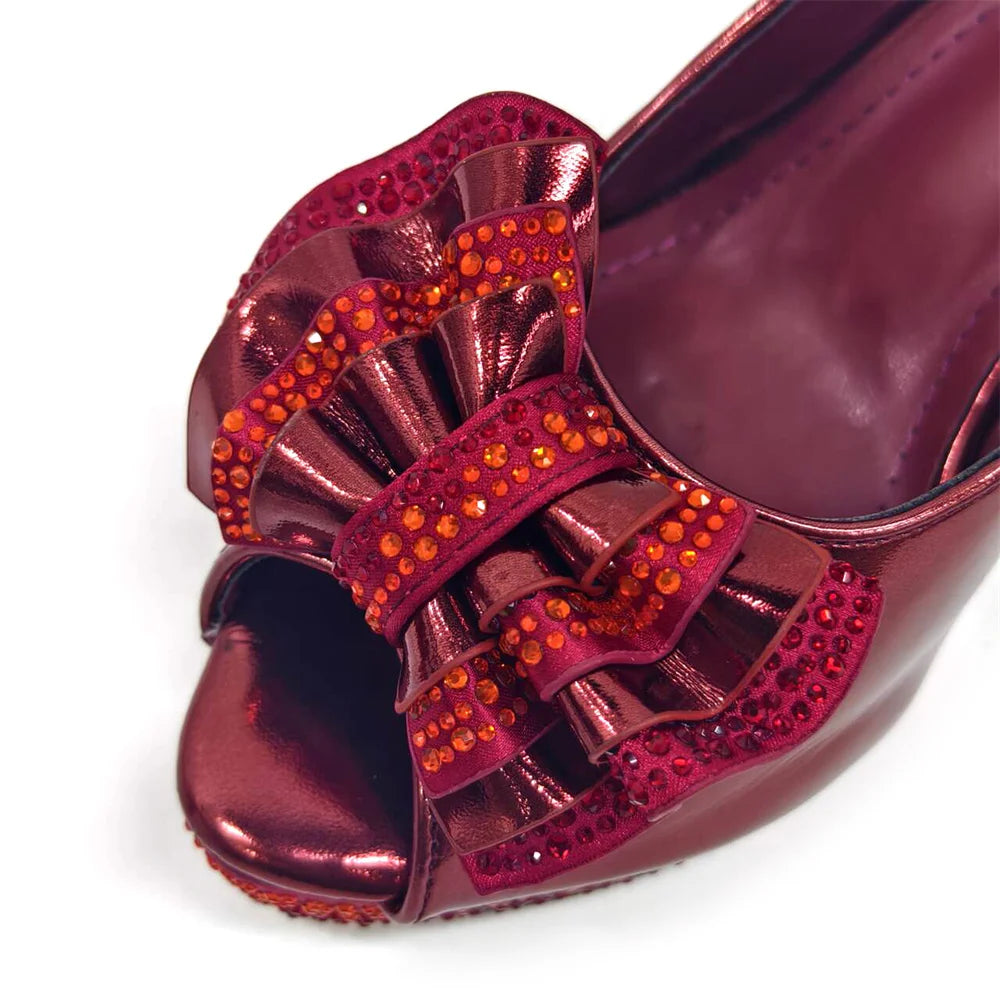 2024 Lastest Italian Design Fashion Style Ladies Shoes With Matching Bag Set 2024 Nigerian Shoes and Bag Set in Wine Color