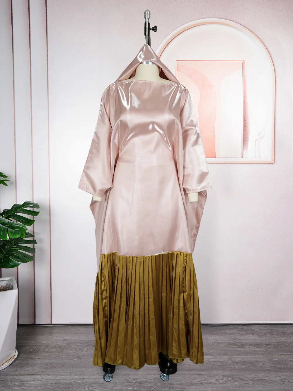 Elegant Patchwork Bubu Dresses Slash Neck Long Batwing Sleeves Pleated Hem Kaftan Loose Africa Traditional Party Event Gowns New
