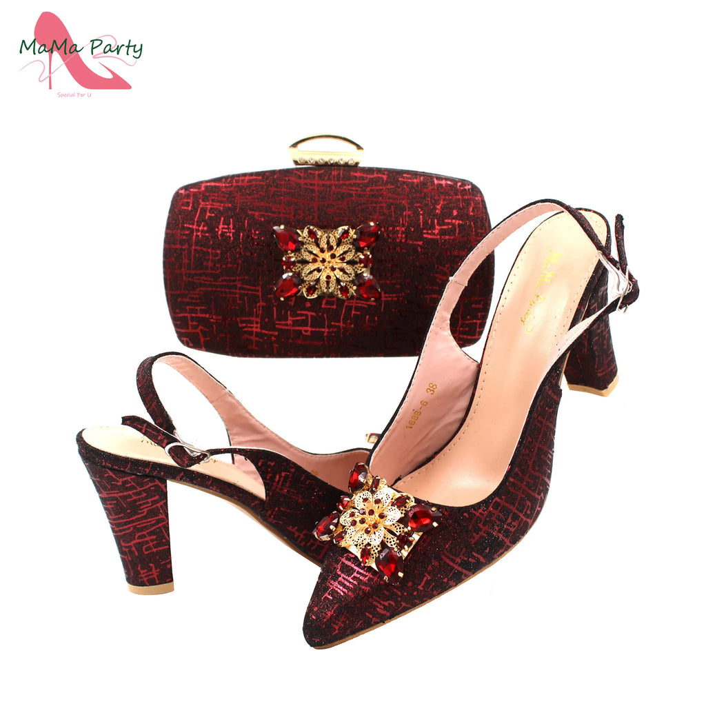Nigerian Women Shoes and Bag Set in Gold Color High Quality New Arrivals Classics Style for Garden Party