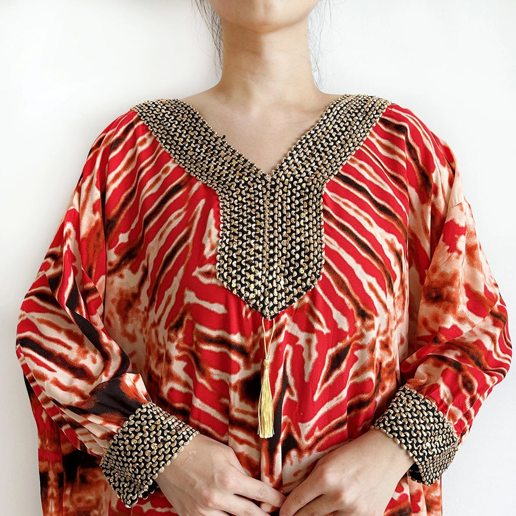 2025 Long Sleeve Embroidered V-Neck Cotton Women Loose Abaya Boho Maxi Dress Casual Fashion Dress African Vestidos