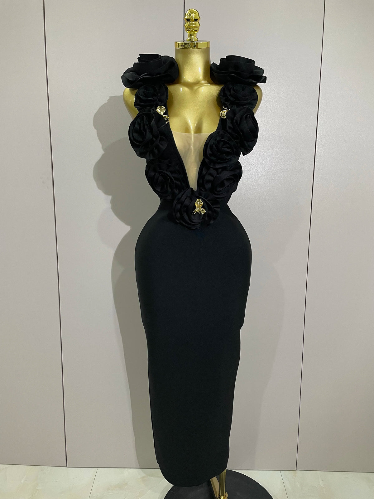 2025 Sexy Fashion Black 3D Flower Sleeveless Bodycon Long Bandage Dress Women Celebrity Elegant Party Birthday Dress Vestidos