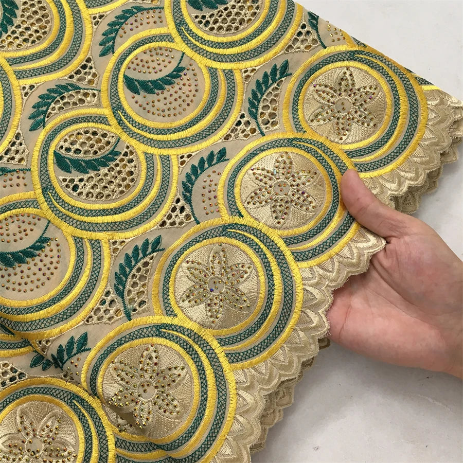 SJD LACE Swiss Voile African Stones Cotton Lace Fabrics 5 Yards 2024 High Quality Nigerian Lace for Women Party Dresses Sew 4079