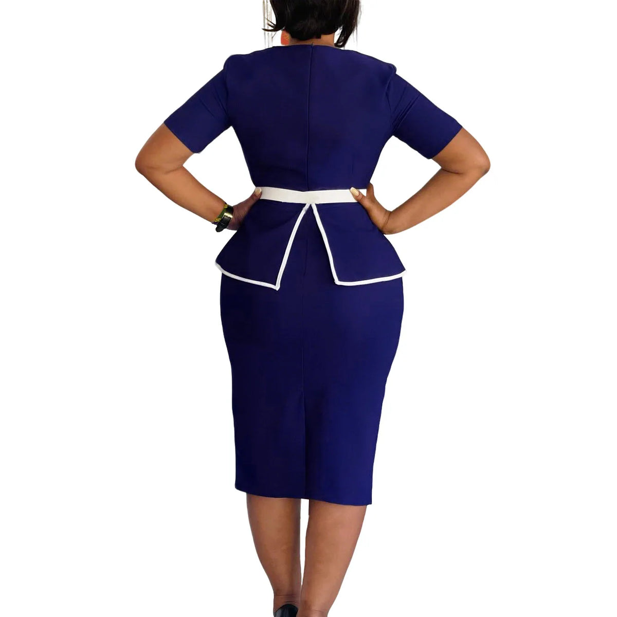 Elegant Fashionable Stretchy Short Sleeve Wrap Body Midi Dress Large Size African Style Commute Dress High Waist Skirt