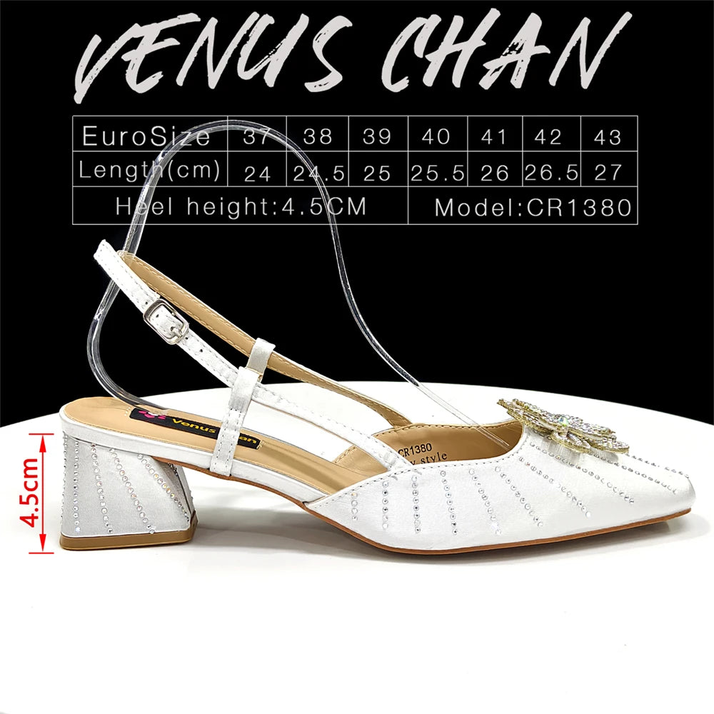 Venus Chan Italian Fashion Women's Elegant Orange Heels & Rhinestone Clutch Bag Set – Perfect for Parties and Special Occasions
