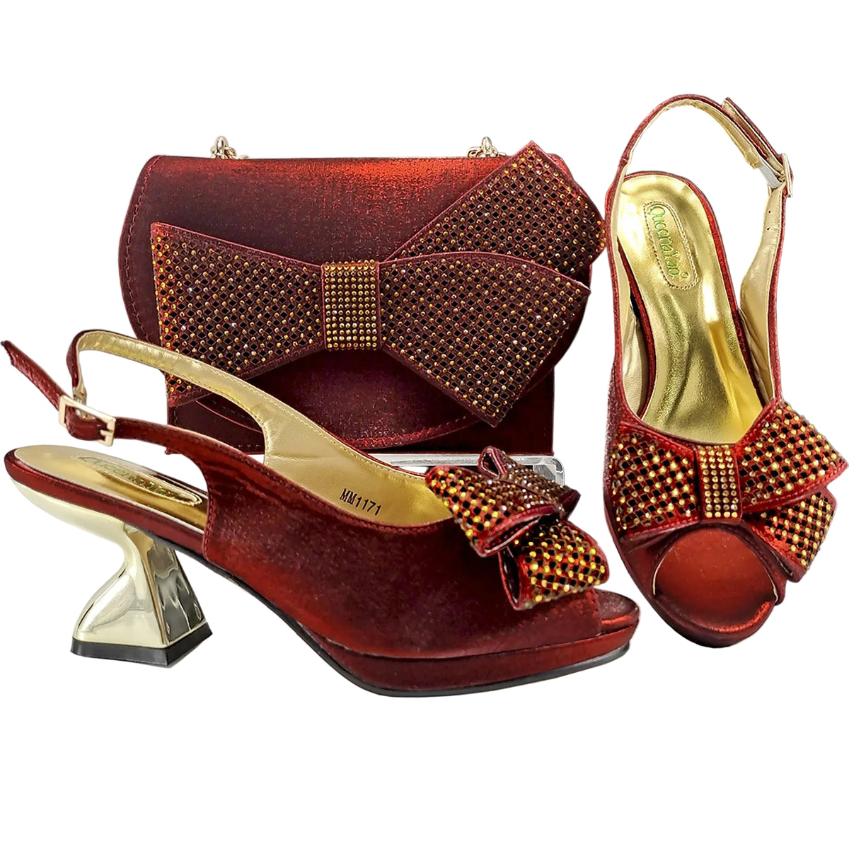 Elegant Women High Heels for Peep Toe Good Material Rhinestone Wine Sandals Italian Design Shoes and Bags Matching
