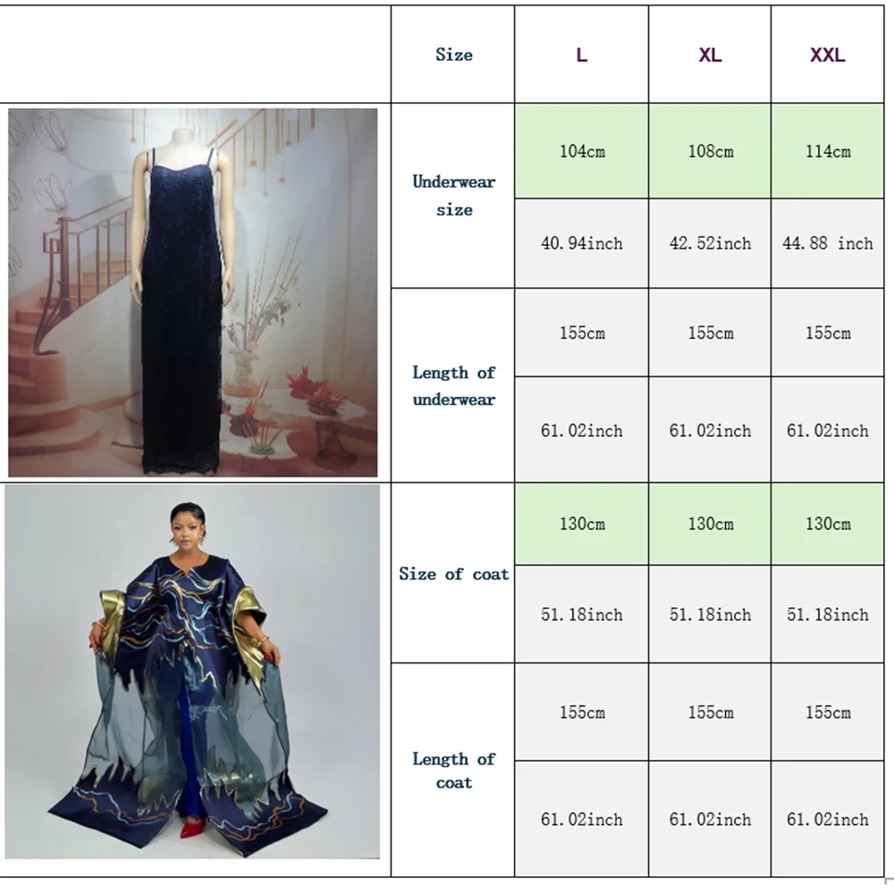 Luxurious Fashion African Dresses for Women Plus Size Pair with lace underwear African American Clothing