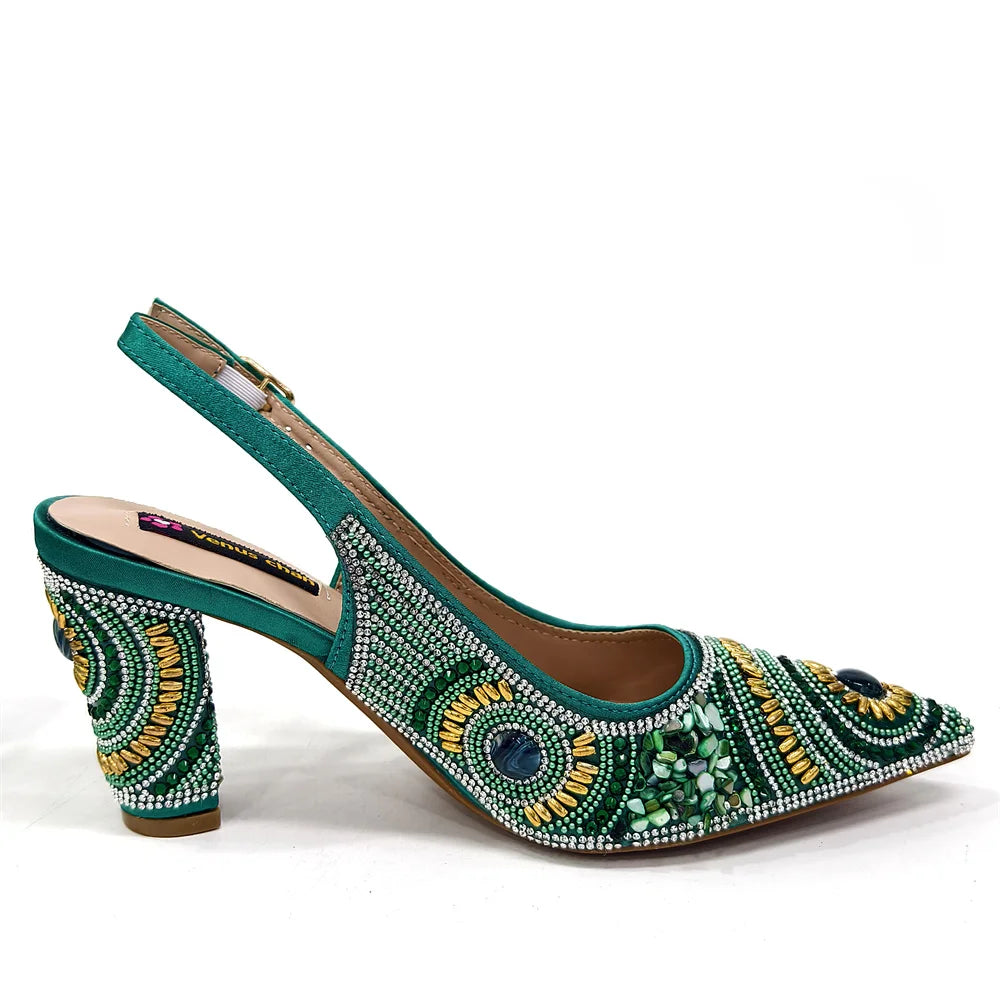 2025 Fashion Newest Arrival Orange Pointed Toe Women Sandals Shoes Matching Bag Set for Ladies Wedding Party Pump