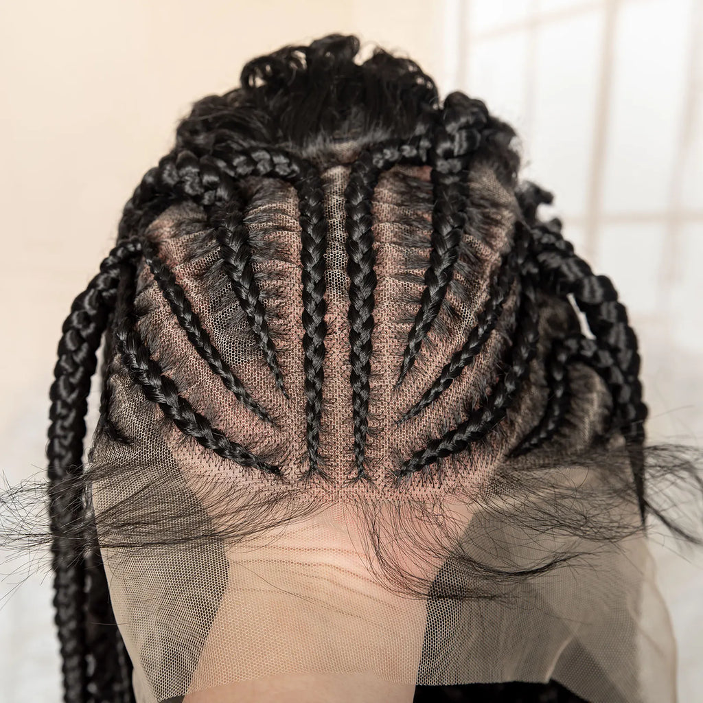 13x6 Lace Frontal Synthetic Braids Wig 22 Inches Cornrow Braided Wig with Curly Handmade Knotless Braiding Wig for Black Women
