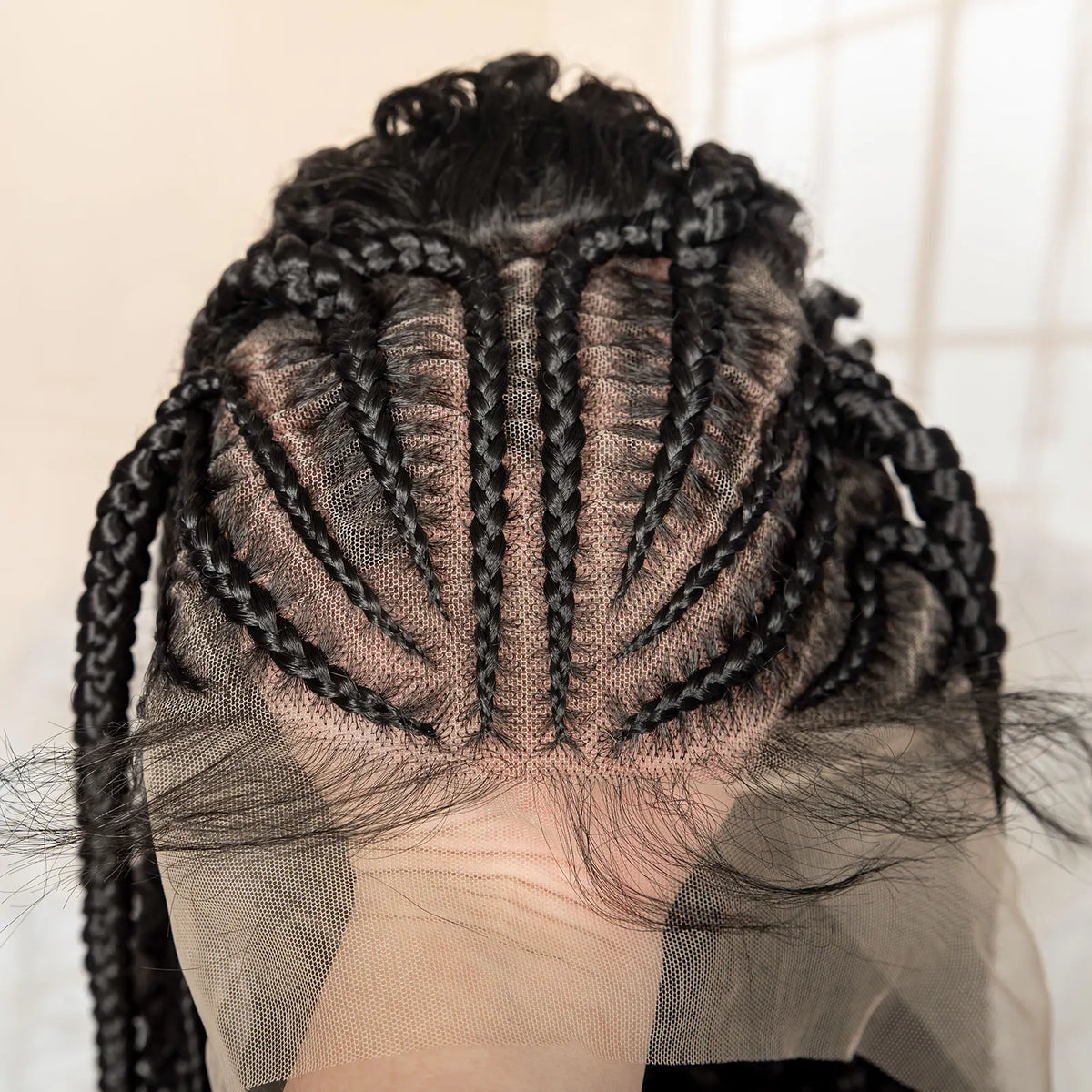13x6 Lace Frontal Synthetic Braids Wig 22 Inches Cornrow Braided Wig with Curly Handmade Knotless Braiding Wig for Black Women