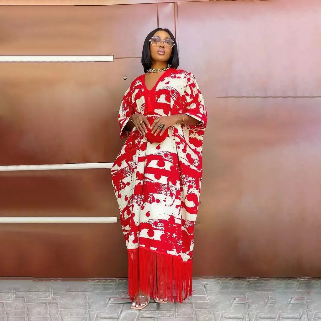 2025 African Dresses for Women Tassels African Fashion Boubou Dashiki Ankara Outfits Evening Gown Abayas Printing Kaftan Robe