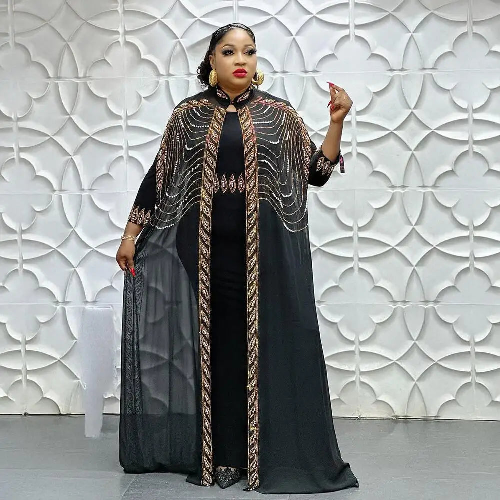 Luxurious elegant african dresses woman New luxury 2025 african dresses for woman Rhinestone combined with beads turkey dress