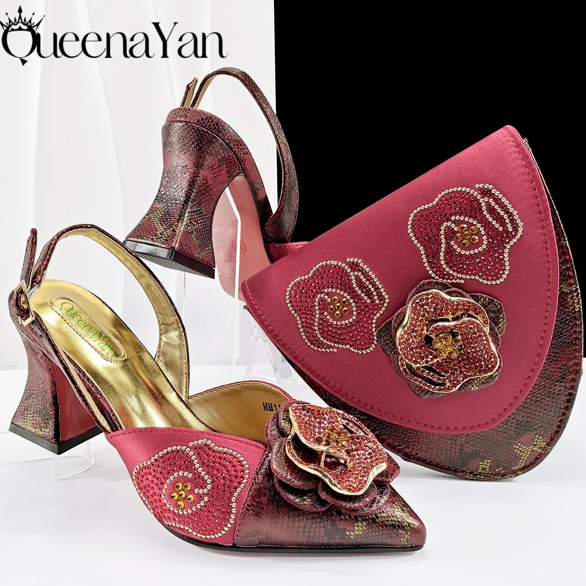 2025 Premium Ladies Party Shoes and Bag Comfortable New Square Heels with Hand Bag For Wedding Or Work