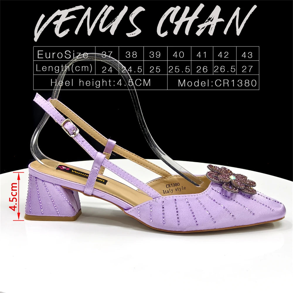 Venus Chan Italian Fashion Women's Elegant Orange Heels & Rhinestone Clutch Bag Set – Perfect for Parties and Special Occasions