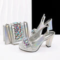 Purple Elegant Women Open Toe Heels Shoes and Bag Set Decoration Rhinestones Italians Women High Heels Shoes With Match Handbags