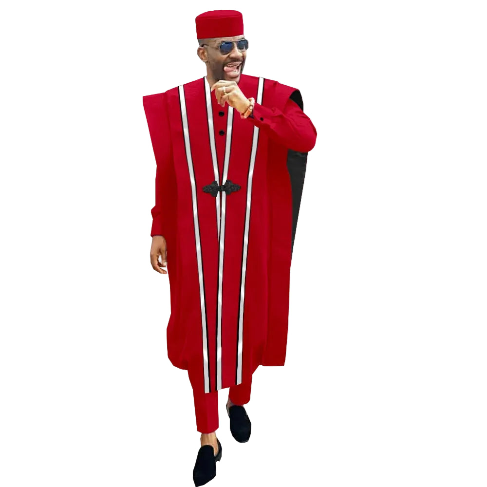 African Men Clothing Agbada Robe Dashiki Shirts Ankara Pants Tribal Hat Wedding Evening Outfits 4 Pieces AFRIPRIDE A1816011