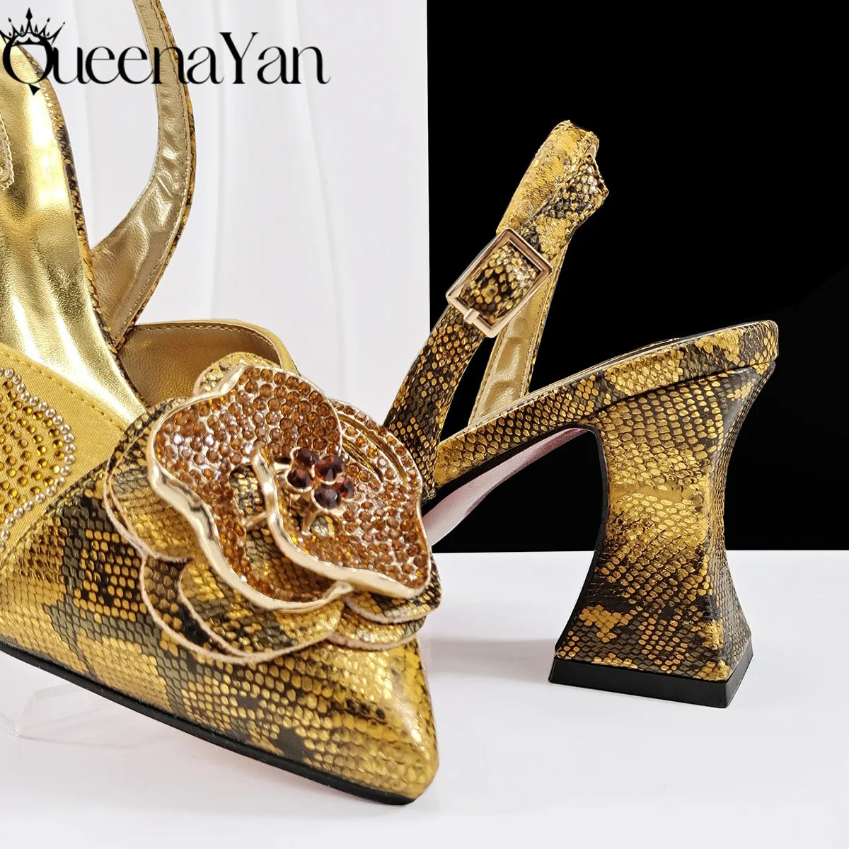 Queena Yan 2025 Elegant Lilac Color Women's Heels Handbag Set Rhinestone Embellished Designer Shoes for Weddings Special Events
