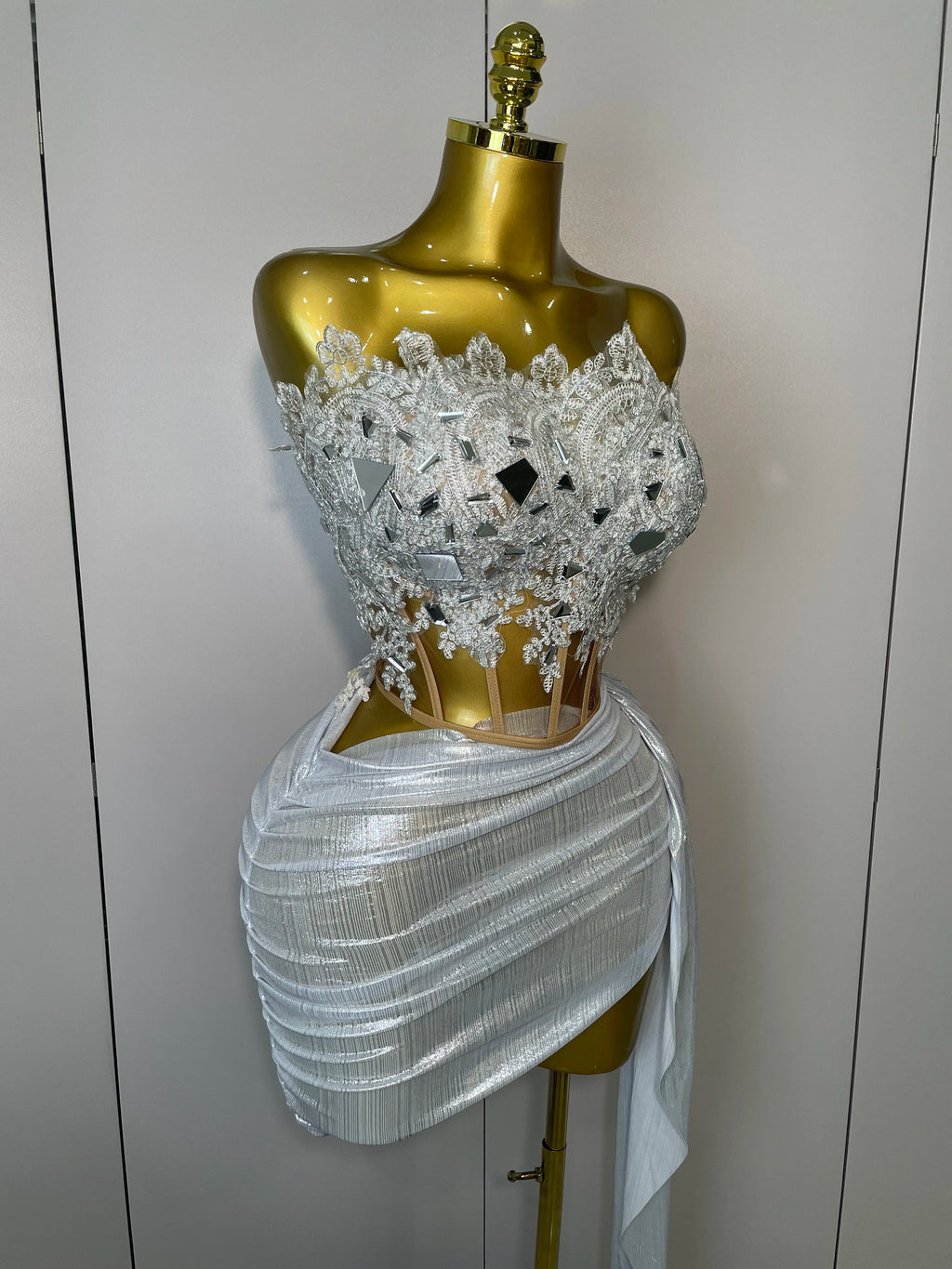 Sparkly Silver Sequins Sexy Strapless Short Dress 2Pcs Set Newest 2025 Women Party Birthday Nightclub Singer Dancer Stage Wear