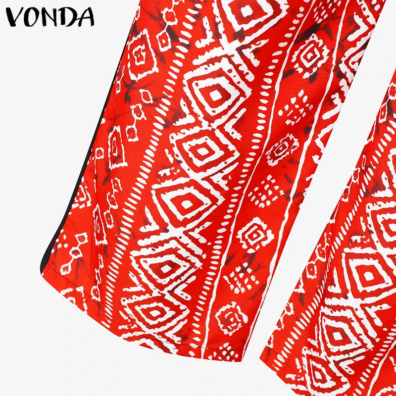 VONDA Plus Size Women Sexy Sleeveless Wide Leg Pants Sets 2024 Summer Vintage Tops Sets Bohemian Printed Suits Elegant Outfits