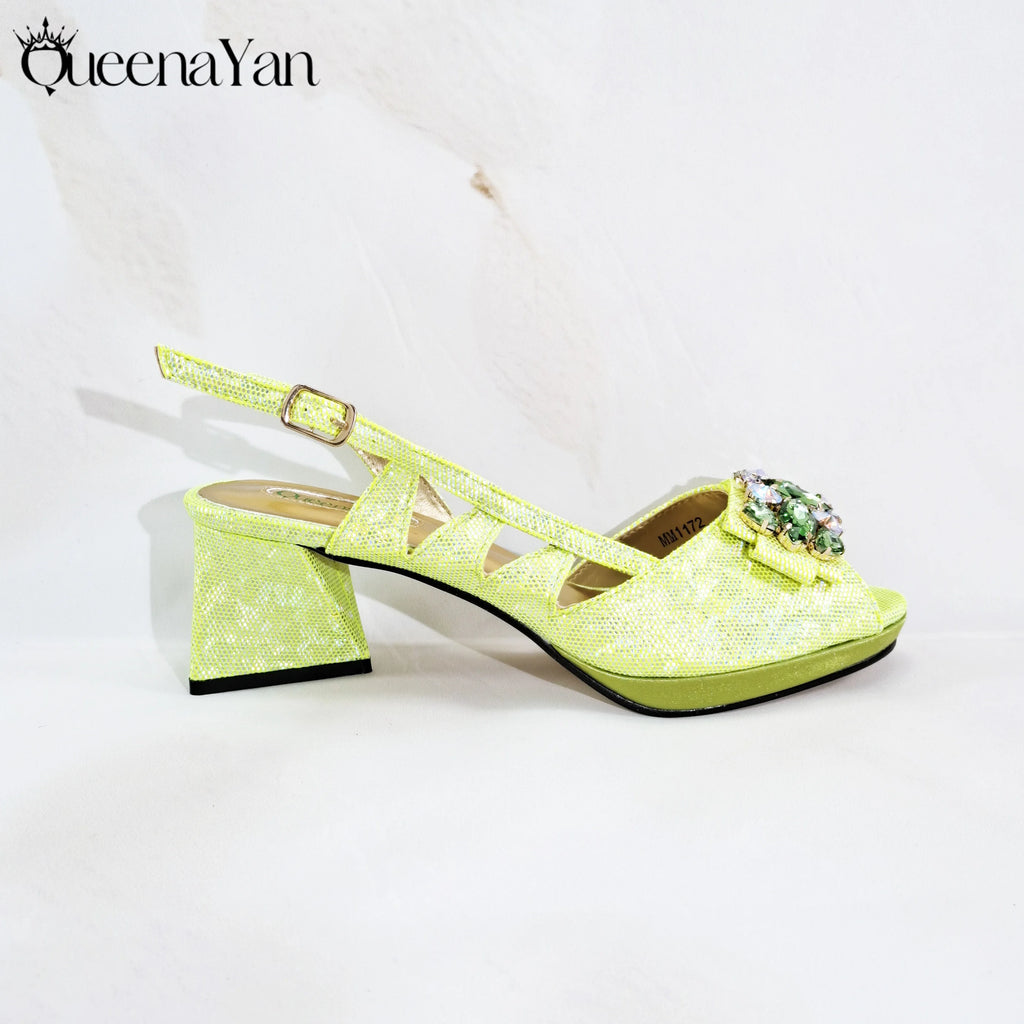 Queena Yan Newest Italian Design Special Synthetic Fabrics Women's Matching Shoe and Bag Set High Heel for Weddings and Parties