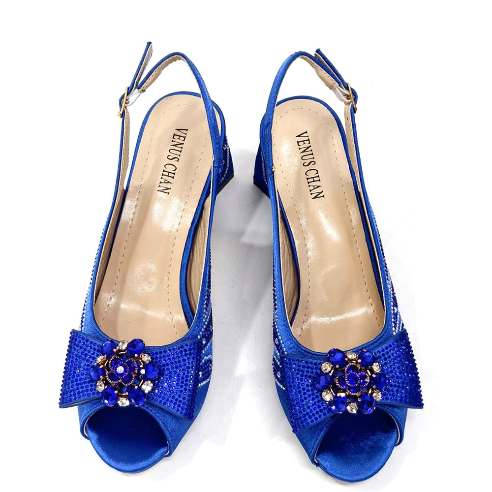 Venus Chan Italian Shoes and Bags Matching Set 2024 Peep Toe High Heels Peach Colour Bow Rhinestones Women Shoes for Party