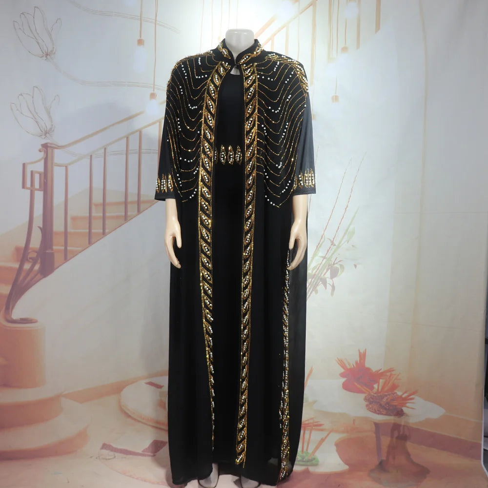 Luxurious elegant african dresses woman New luxury 2025 african dresses for woman Rhinestone combined with beads turkey dress