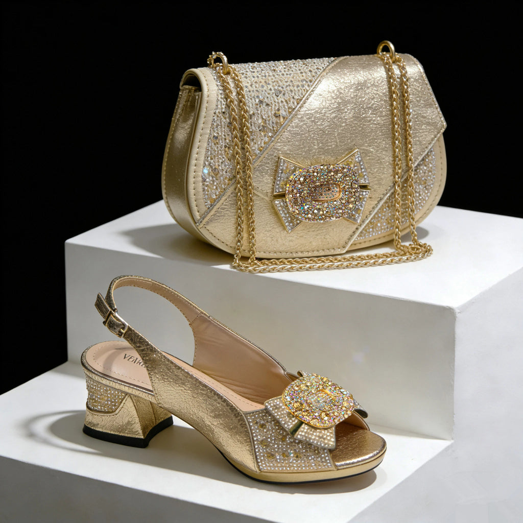 Venus Chan 2026 Elegant Rhinestone Peep Toe High Heels for Women - Italian Design Purple Sandals with Matching Handbags