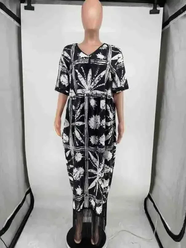 2025 African Dresses for Women Tassels African Fashion Boubou Dashiki Ankara Outfits Evening Gown Abayas Printing Kaftan Robe
