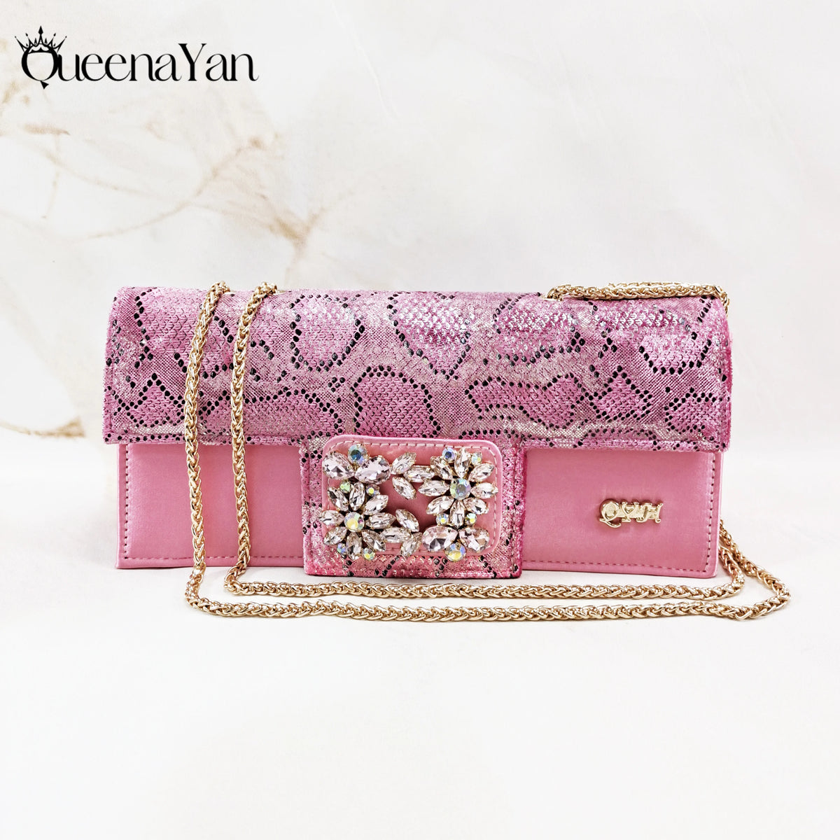 Queena Yan Newest Special Synthetic Fabrics Italian Design Women's High Heel Matching Shoe and Bag Set for Weddings and Parties