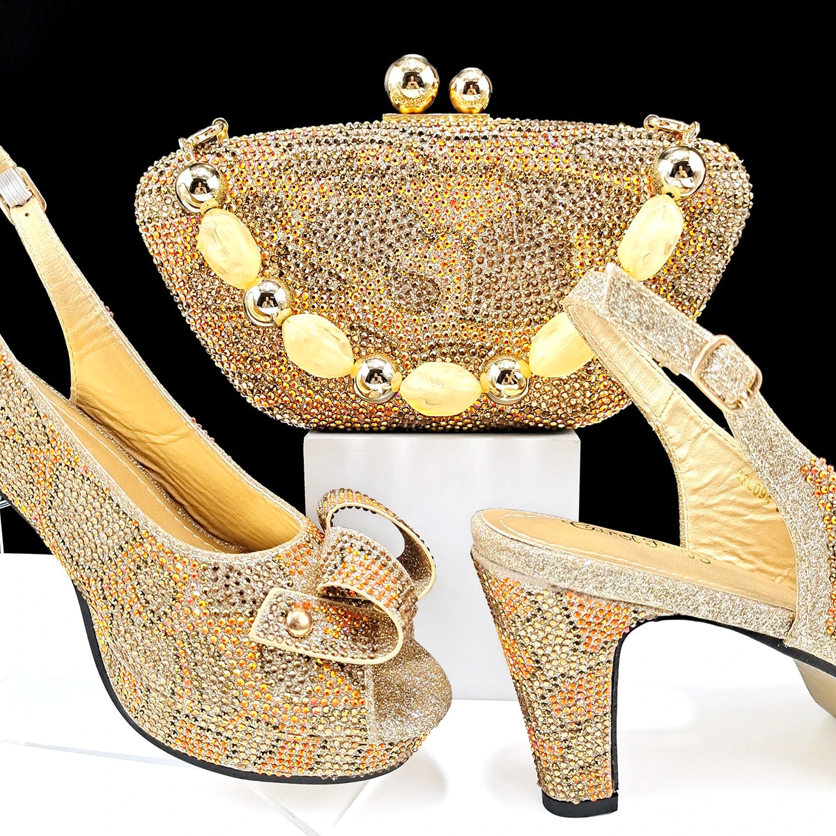 Fashion Design African Style Banquet Shoes And Bag Sexy High Heels And Full Diamond Dual Purpose Mini Bag Ladies Shoes