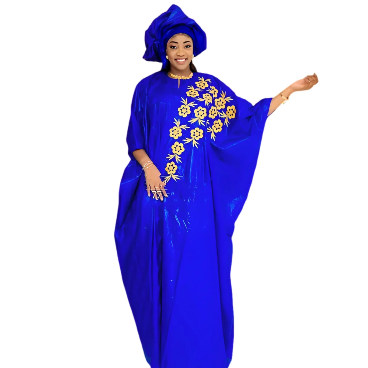 African Women's Long Dress Bazin Riche Embroidery Design Cotton Dashiki Thickened Comfortable Fit for Special Occasions