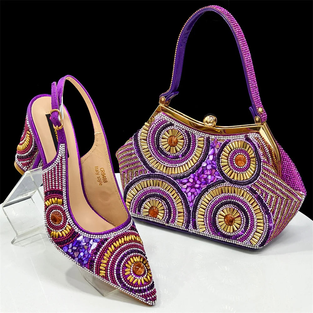 2025 Fashion Newest Arrival Orange Pointed Toe Women Sandals Shoes Matching Bag Set for Ladies Wedding Party Pump