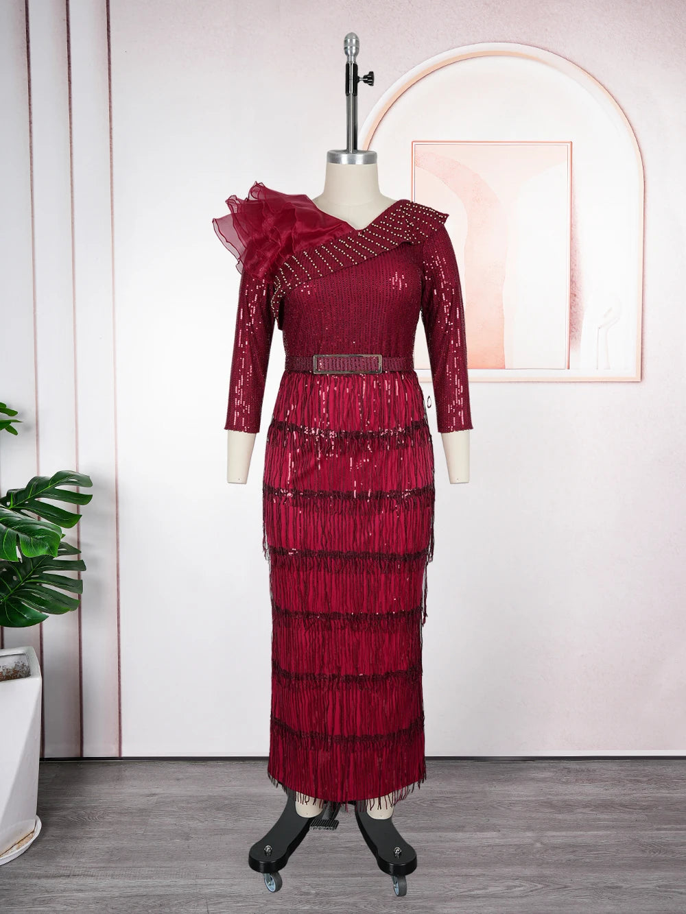 Plus Size African Party Dresses for Women 2025 New Dashiki Tassel Sequin Wedding Evening Gown Elegant Turkey Muslim Maxi Dress