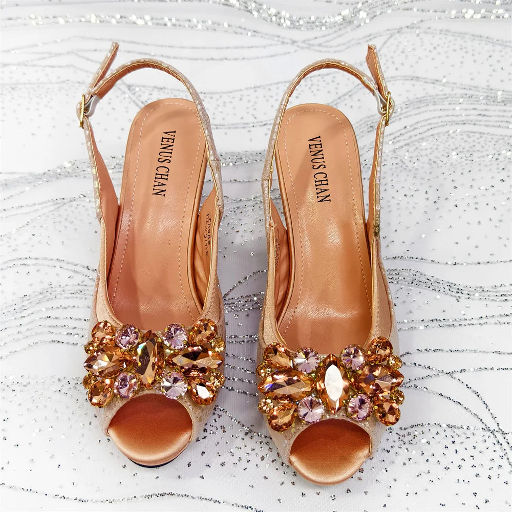 Venus Chan 2025 Fashionable Orange Open Toe Women's Sandals with Matching Bag Set - Perfect for Weddings and Parties