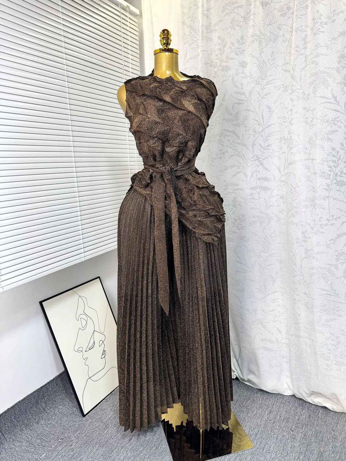 Pleated Sleeveless Lace-up Vest Top New Wide Leg Loose Pants 2 Piece Set Temperament Solid Color Elegant Commuter Clothing 2025