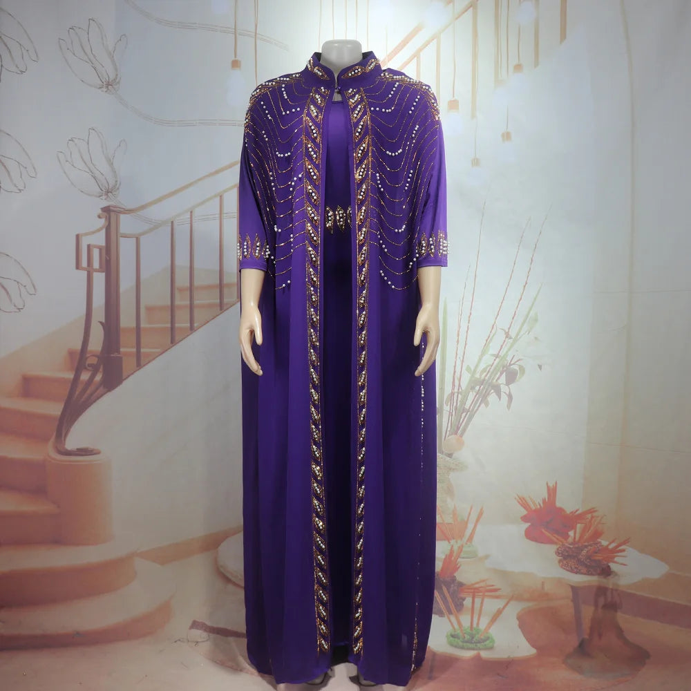 Luxurious elegant african dresses woman New luxury 2025 african dresses for woman Rhinestone combined with beads turkey dress