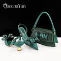 Queena Yan Italian Design High Quality Elegant Butter-fly Design Decoration Peach Color Party Wedding Women Shoes and Bag