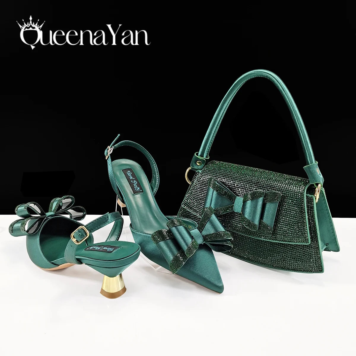 Queena Yan Italian Design High Quality Elegant Butter-fly Design Decoration Peach Color Party Wedding Women Shoes and Bag