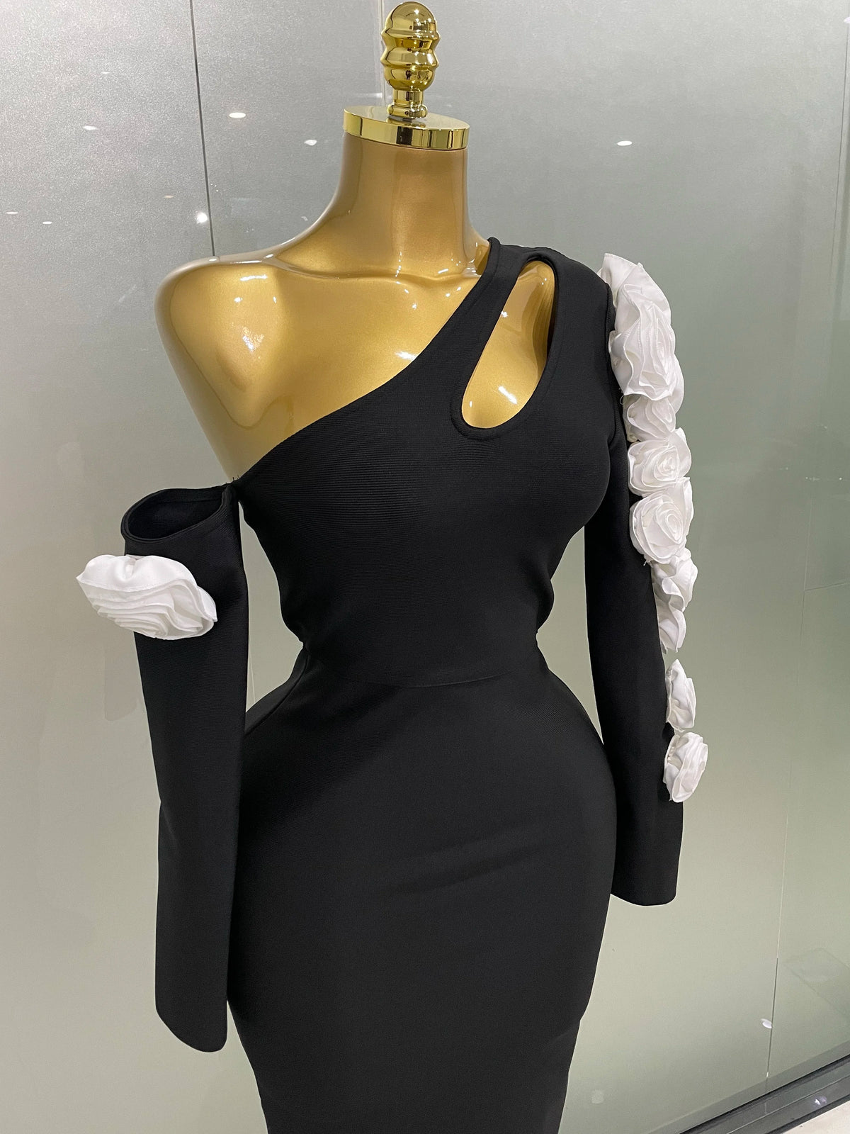 2025 New Sexy One Shoulder Key Hole Flower Maxi Long Bodycon Bandage Dress Women Knitted Elegant Evening Club Party Outfit
