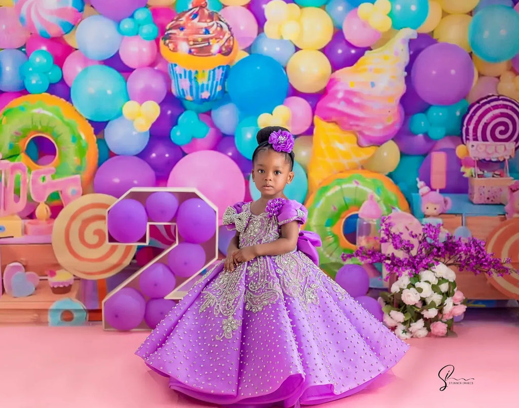 Crystal Purple Girls Birthday Dresses Customized Luxury Flower Girl Dresses for Wedding Party Baby Child Toddle Queen Ball Gowns