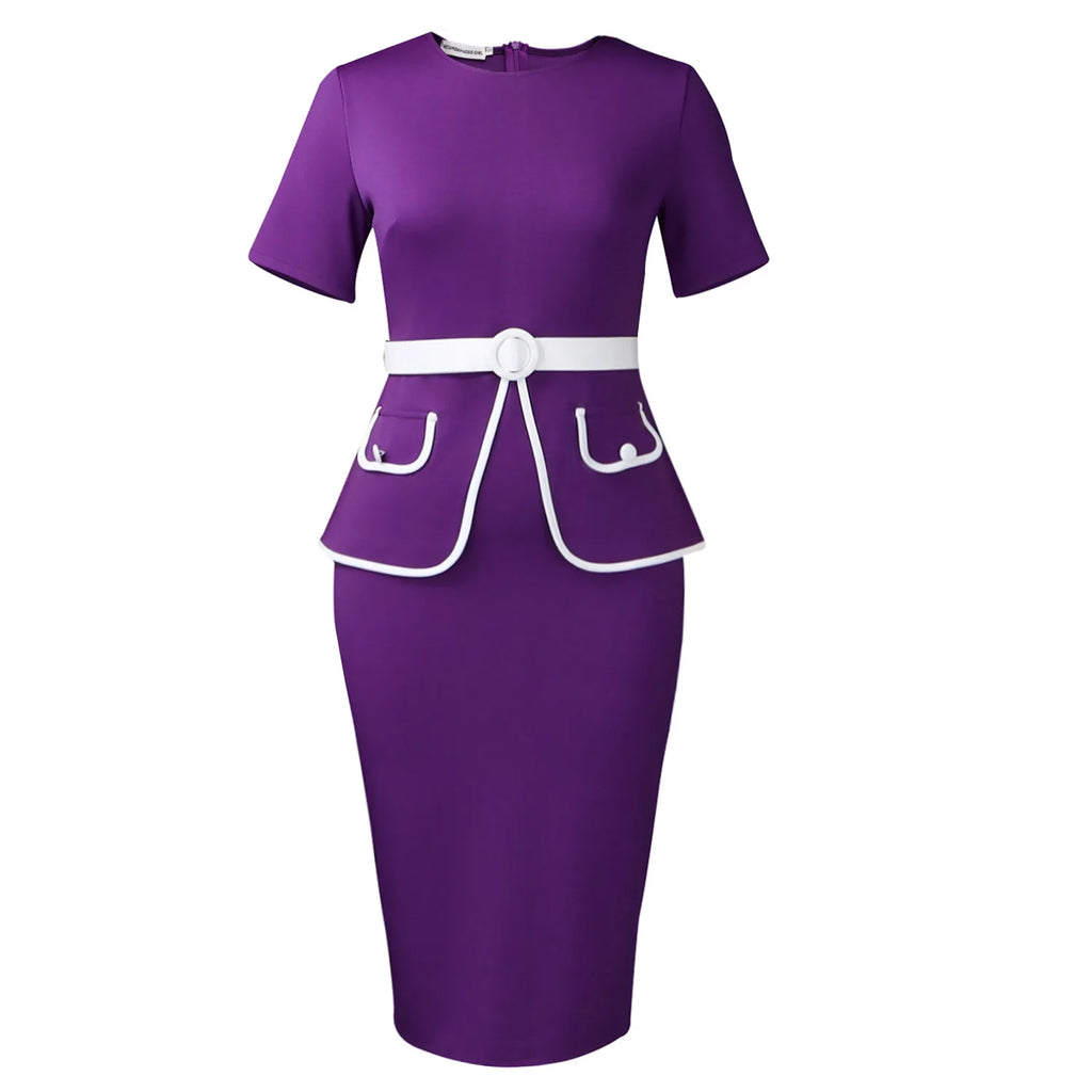 Elegant Fashionable Stretchy Short Sleeve Wrap Body Midi Dress Large Size African Style Commute Dress High Waist Skirt